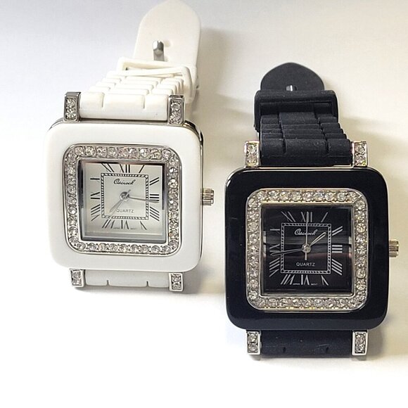 OSIROCK Accessories - OSIROCK Black Quartz Wrist Watch Rhinestone Square Adjustable Silicone Band